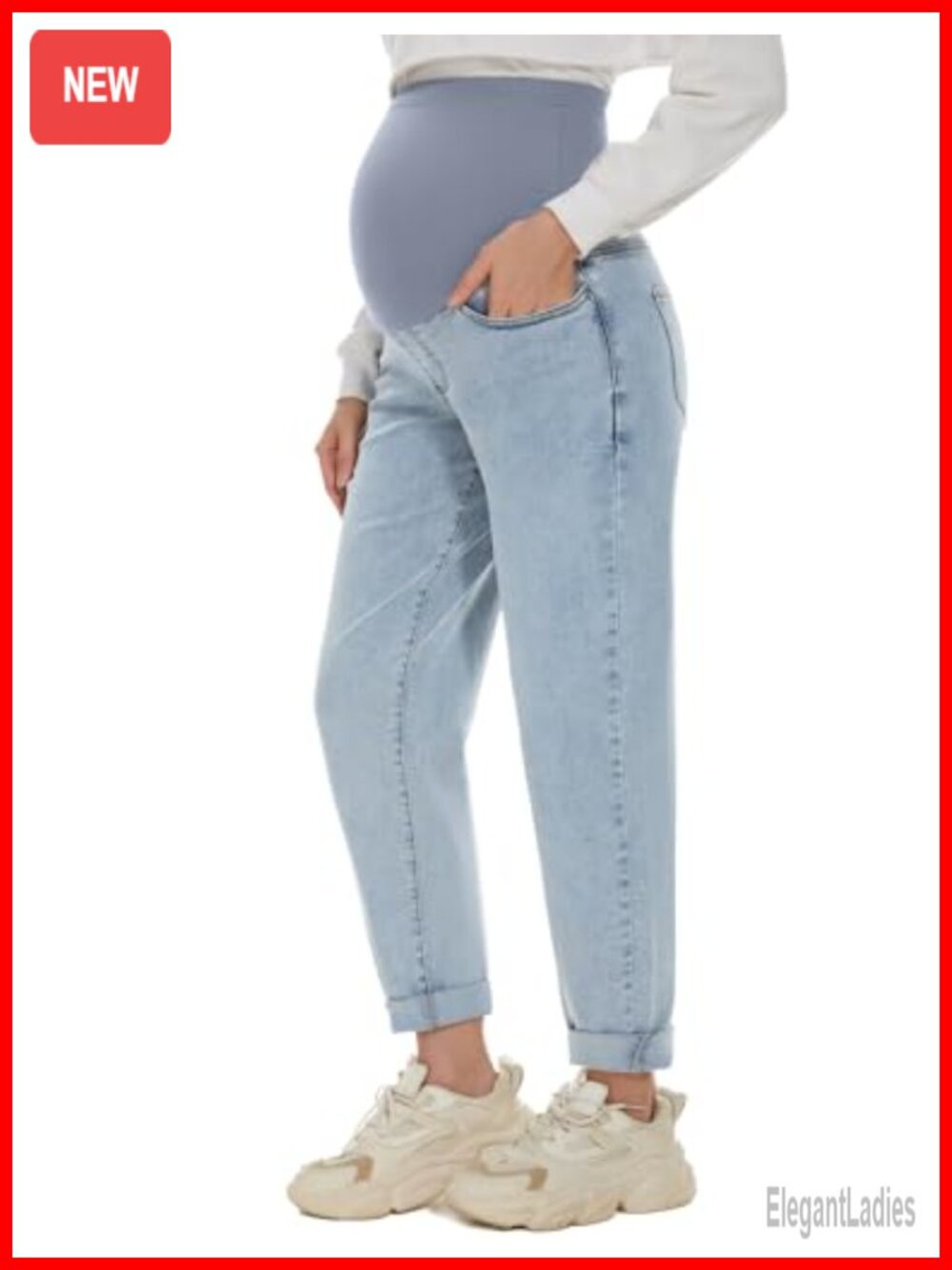 Maternity Boyfriend Jeans Over Belly Stretch Cotton Blend Casual Denim Pants